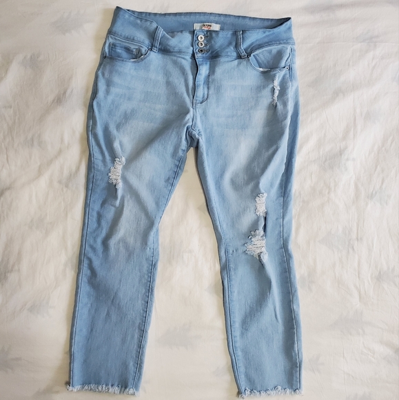 California Vintage Denim - California Vintage Jeans Womens 18 Distressed Fringe Hem 3 Button Light Wash